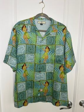 Tommy Bahama Camp Shirt 100% Silk Hula Girl Size M